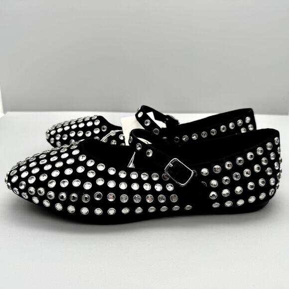 A New Day Flats Womens 8.5 Black Issa Rhinestone Mary Jane Ballet Trendy Cute - Picture 4 of 8
